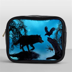 Awesome Black Wolf With Crow And Spider Mini Toiletries Bag (one Side) by FantasyWorld7