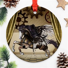 Awesome Steampunk Unicorn With Wings Ornament (round) by FantasyWorld7