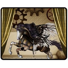 Awesome Steampunk Unicorn With Wings Fleece Blanket (medium)  by FantasyWorld7