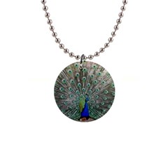 Peacock Bird Animal Feather 1  Button Necklace by Pakrebo