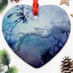 Wonderful Elegant Floral Design Heart Ornament (two Sides) by FantasyWorld7