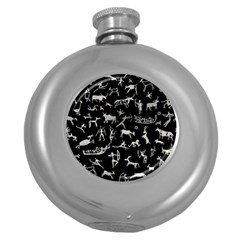 Petroglyph Nordic Beige And Black Background Petroglyph Nordic Beige And Black Background Round Hip Flask (5 Oz) by snek