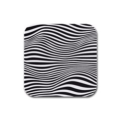 Retro Psychedelic Waves Pattern 80s Black And White Rubber Square Coaster (4 Pack)  by genx