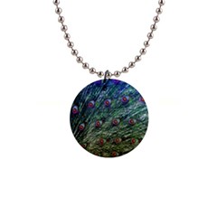 Peacock Feathers Colorful Feather 1  Button Necklace by Pakrebo