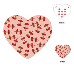 Red Apple Core Funny Retro Pattern Half Eaten On Pastel Orange Background Playing Cards (heart) by genx