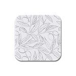 Organic Olive Leaves Pattern Hand drawn Black and white Rubber Square Coaster (4 pack)  Front