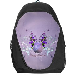 Happy Easter, Easter Egg With Flowers In Soft Violet Colors Backpack Bag by FantasyWorld7