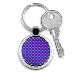 Turquoise Stars Pattern On Purple Key Chains (round)  by BrightVibesDesign