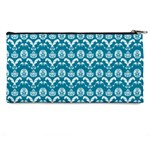 Easter Damask Pattern Deep Teal Blue and White Pencil Cases Back