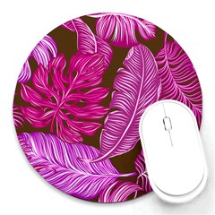 Tropical Pink Leaves Round Mousepads by snowwhitegirl