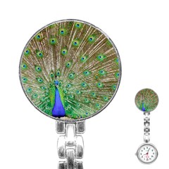 Peacock Color Bird Colorful Stainless Steel Nurses Watch by Pakrebo