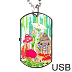 Iguana And Mushrooms Dog Tag Usb Flash (two Sides) by okhismakingart