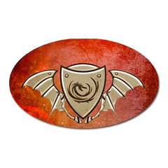 Wonderful Dragon On A Shield With Wings Oval Magnet by FantasyWorld7