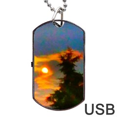 Sunrise And Fir Tree Dog Tag Usb Flash (two Sides) by okhismakingart