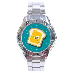 Toast With Cheese Pattern Turquoise Green Background Retro Funny Food Stainless Steel Analogue Watch by genx