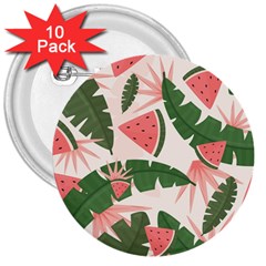 Tropical Watermelon Leaves Pink And Green Jungle Leaves Retro Hawaiian Style 3  Buttons (10 Pack)  by genx