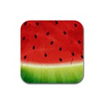 Juicy Paint texture Watermelon red and green watercolor Rubber Square Coaster (4 pack)  Front