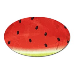 Juicy Paint Texture Watermelon Red And Green Watercolor Oval Magnet by genx