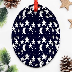 Starry Night Cartoon Print Pattern Ornament (oval Filigree) by dflcprintsclothing