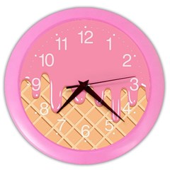 Ice Cream Pink Melting Background With Beige Cone Color Wall Clock by genx