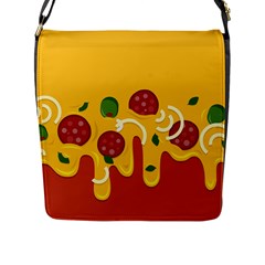 Pizza Topping Funny Modern Yellow Melting Cheese And Pepperonis Flap Closure Messenger Bag (l) by genx