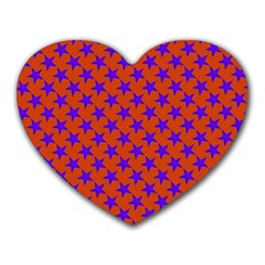 Purple Stars Pattern On Orange Heart Mousepads by BrightVibesDesign