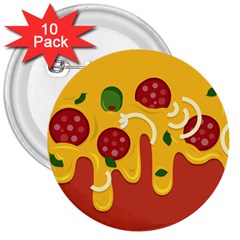 Pizza Topping Funny Modern Yellow Melting Cheese And Pepperonis 3  Buttons (10 Pack)  by genx