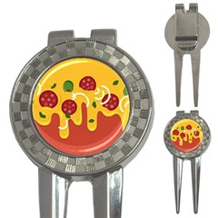 Pizza Topping Funny Modern Yellow Melting Cheese And Pepperonis 3-in-1 Golf Divots by genx