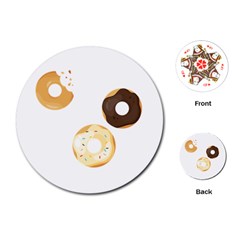 Donuts Pattern With Bites 3xframe Donuts Pattern With Bites Dark Brown Background Onlydonuts Pattern With Bites Brown And Beige Chocolate Doughnuts Playing Cards (round) by genx