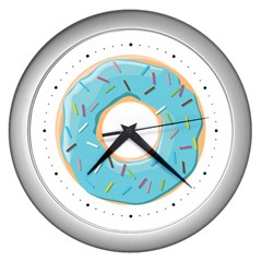 Pastel Blue Donut With Rainbow Candies Wall Clock (silver) by genx