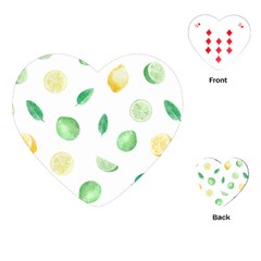 Lemon And Limes Yellow Green Watercolor Fruits With Citrus Leaves Pattern Playing Cards (heart) by genx