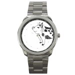 Pig smiling head up Hand drawn with funny cow spots Black And White Sport Metal Watch Front