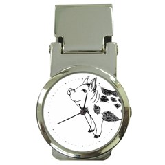 Pig Smiling Head Up Hand Drawn With Funny Cow Spots Black And White Money Clip Watches by genx