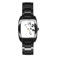 Pig Smiling Head Up Hand Drawn With Funny Cow Spots Black And White Stainless Steel Barrel Watch by genx