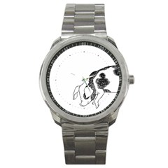 Pig Floppy Ears Hand Drawn With Funny Cow Spots Black And White Sport Metal Watch by genx