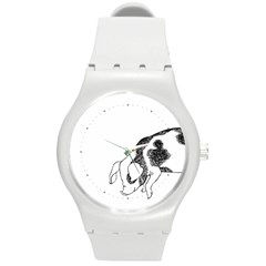 Pig Floppy Ears Hand Drawn With Funny Cow Spots Black And White Round Plastic Sport Watch (m) by genx