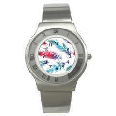 Feathers Boho Style Purple Red And Blue Watercolor Stainless Steel Watch by genx