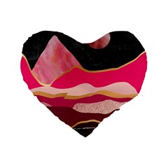 Pink And Black Abstract Mountain Landscape Standard 16  Premium Flano Heart Shape Cushions by charliecreates