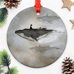 Awesome Fantasy Whale With Women In The Sky Ornament (round) by FantasyWorld7