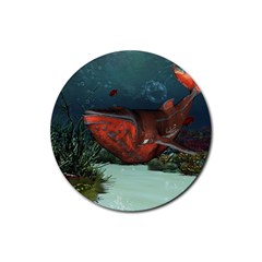 Awesome Mechanical Whale In The Deep Ocean Rubber Coaster (round)  by FantasyWorld7