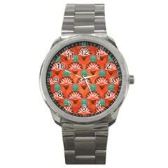 Background Floral Pattern Red Sport Metal Watch by HermanTelo