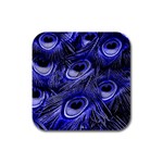 Peacock Feathers Color Plumage Rubber Square Coaster (4 pack)  Front