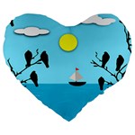 Birds Sun Tree Animal Black Tree Large 19  Premium Heart Shape Cushions Front