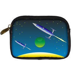 Rocket Spaceship Space Digital Camera Leather Case by HermanTelo