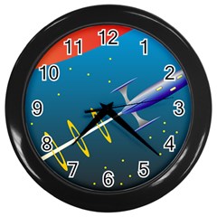 Rocket Spaceship Space Galaxy Wall Clock (black) by HermanTelo