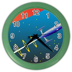 Rocket Spaceship Space Galaxy Color Wall Clock by HermanTelo