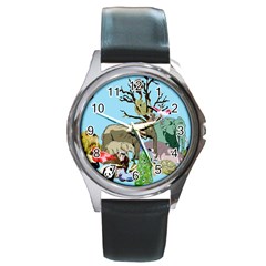 Zoo Animals Peacock Lion Hippo Round Metal Watch by Pakrebo