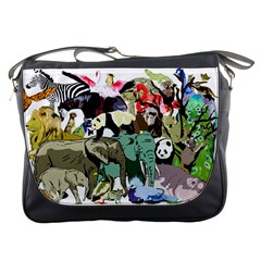 Zoo Animals Peacock Lion Hippo Messenger Bag by Pakrebo