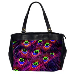 Peacock Feathers Color Plumage Oversize Office Handbag (2 Sides) by HermanTelo