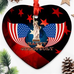 Happy 4th Of July Heart Ornament (two Sides) by FantasyWorld7